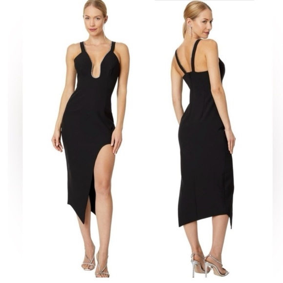 Bcbgmaxazria Embellished Cut Out Sleeveless Asymmetrical Bodycon Midi Dress NEW - Picture 1 of 15
